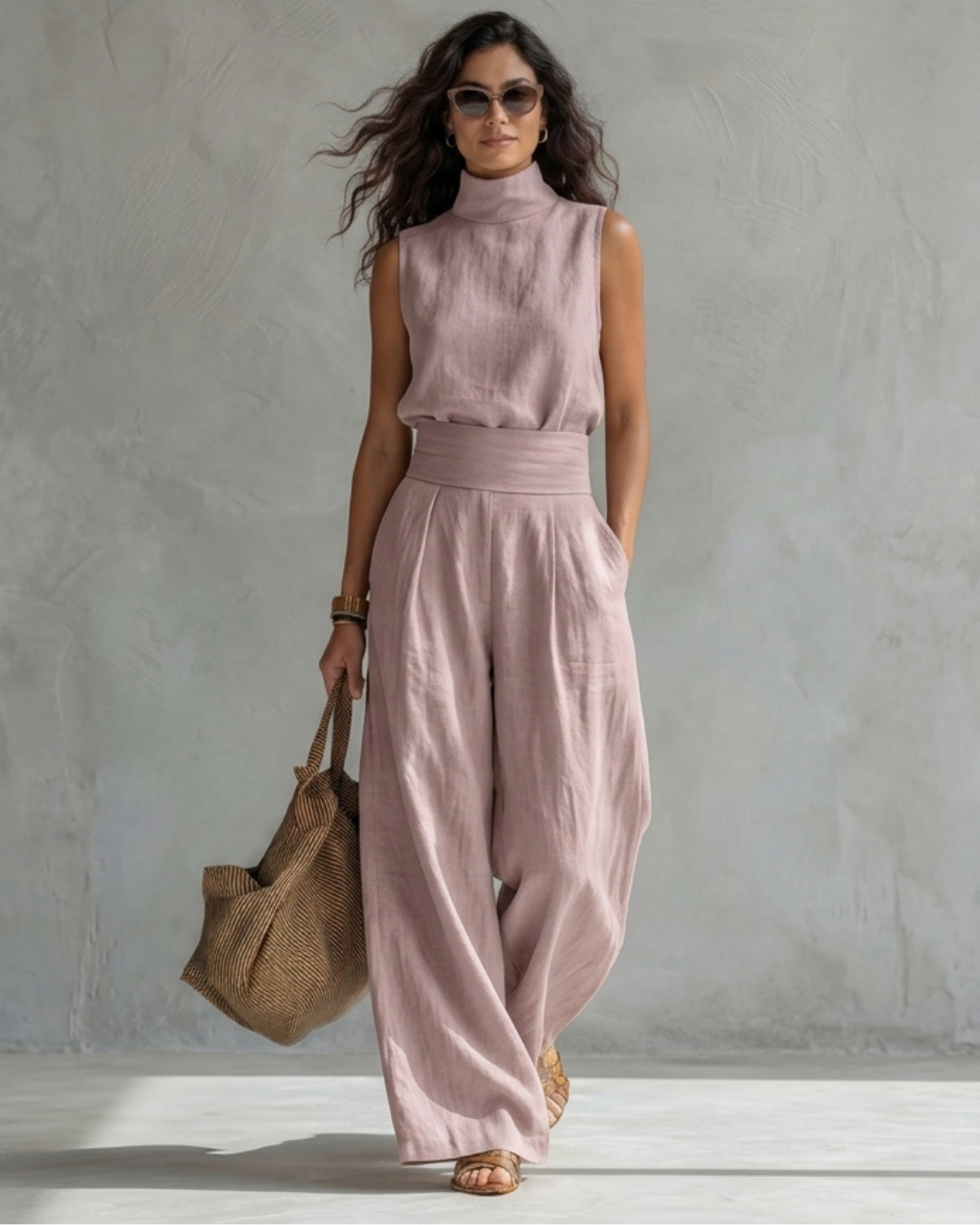 Rosa | Conjunto de Pantalones Anchos Elegantes y Top