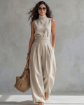 Rosa | Conjunto de Pantalones Anchos Elegantes y Top