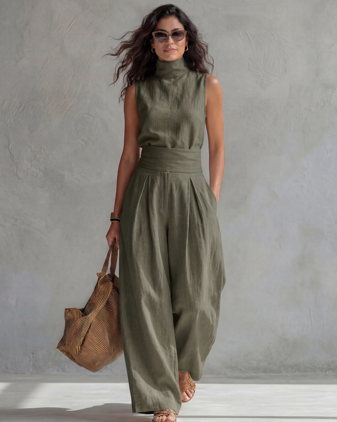 Rosa | Conjunto de Pantalones Anchos Elegantes y Top