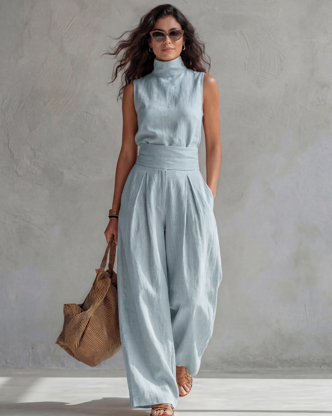 Rosa | Conjunto de Pantalones Anchos Elegantes y Top