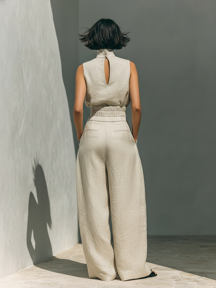 Rosa | Conjunto de Pantalones Anchos Elegantes y Top