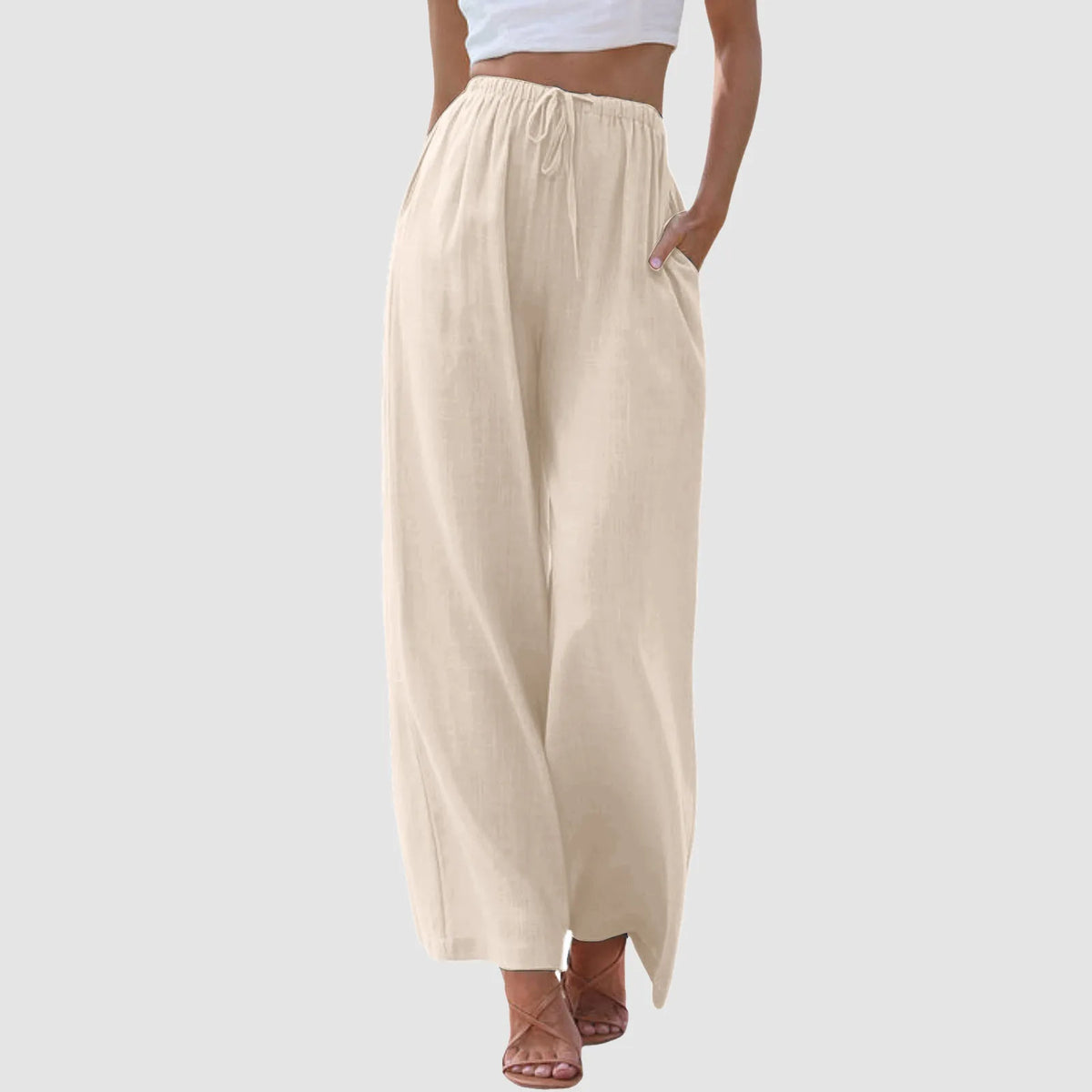 Pantalones cómodos de pierna larga y cintura alta