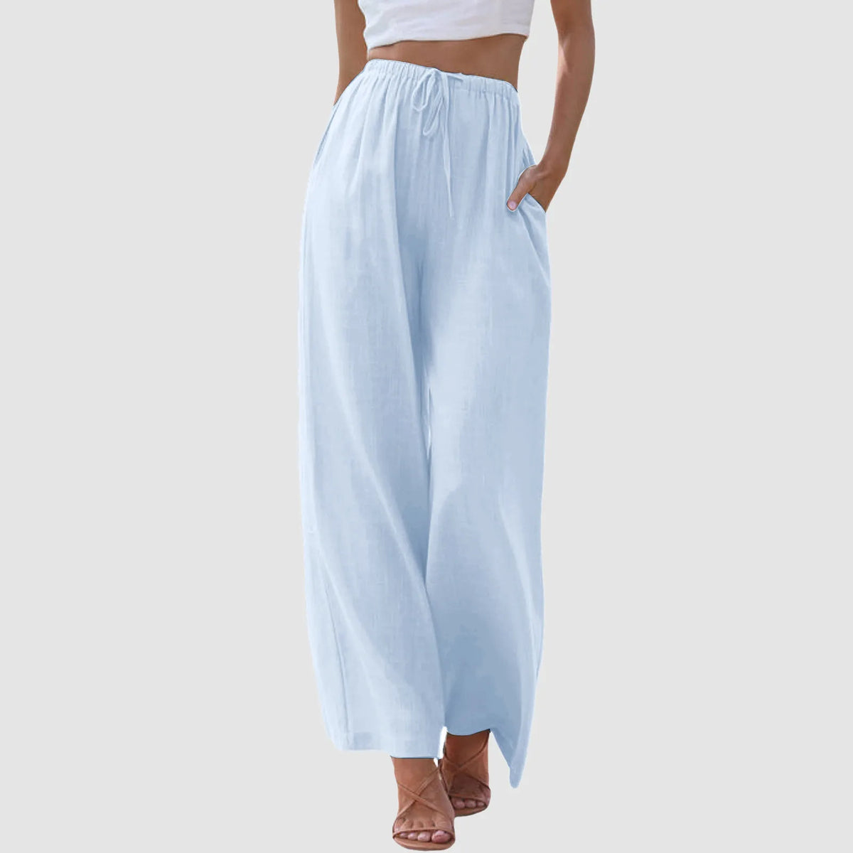 Pantalones cómodos de pierna larga y cintura alta