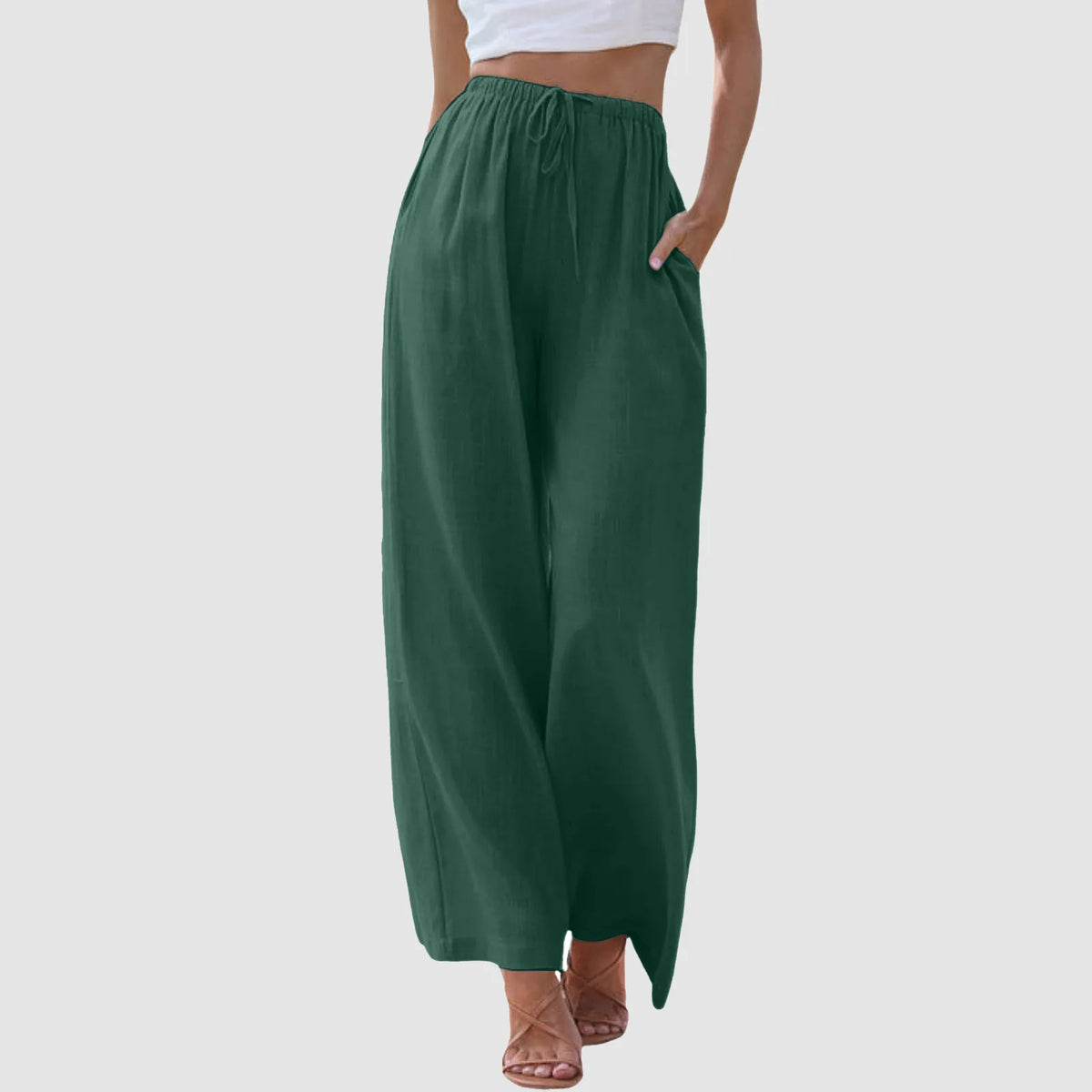 Pantalones cómodos de pierna larga y cintura alta